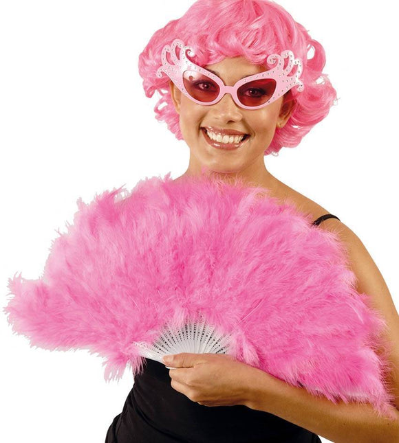 Lichtroze Handwaaier Veren 45cm van Fiestas Guirca koop je bij Partywinkel