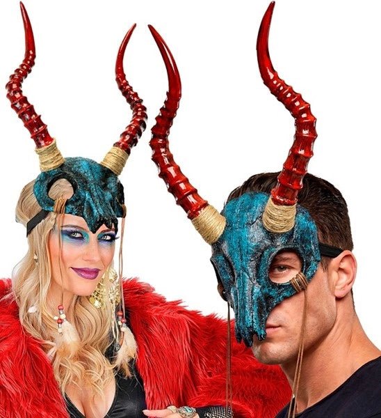 MASKER SHAMAN STIERSCHEDEL MET HORENS EN VEREN van Widmann koop je bij Partywinkel