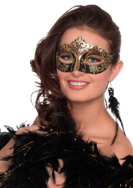 Venetiaans Oogmasker Zwart Goud Glitter van Wilbers & Wilbers koop je bij Partywinkel