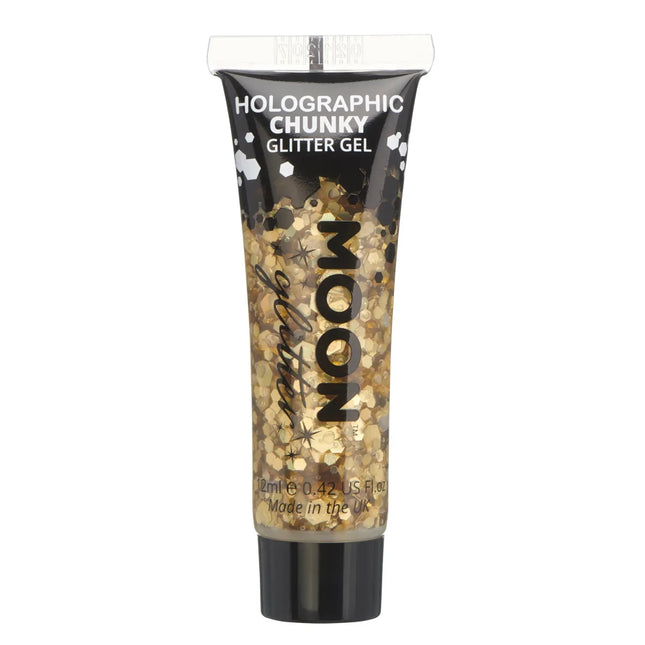 Moon Glitter Holographic Chunky Glitter Gel Gold 12ml van Moon Creations koop je bij Partywinkel