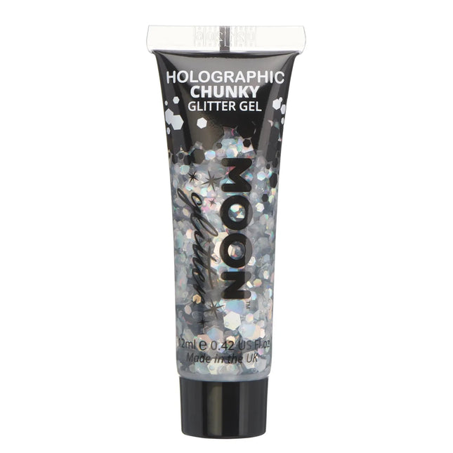 Moon Glitter Holographic Chunky Glitter Gel Silver 12ml van Moon Creations koop je bij Partywinkel