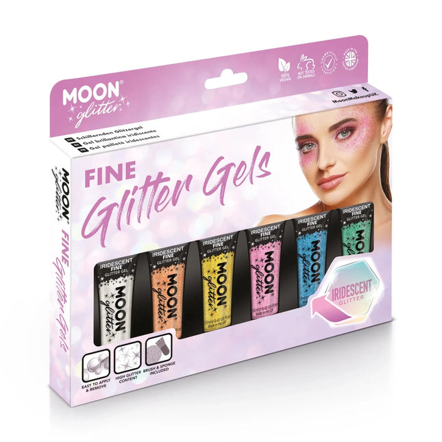 Moon Glitter Iridescent Fine Glitter Gel Blue 12ml van Moon Creations koop je bij Partywinkel