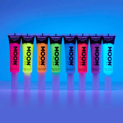Moon Glow Neon UV Face Paint with Brush Applicator Intense Blue 15ml van Moon Creations koop je bij Partywinkel