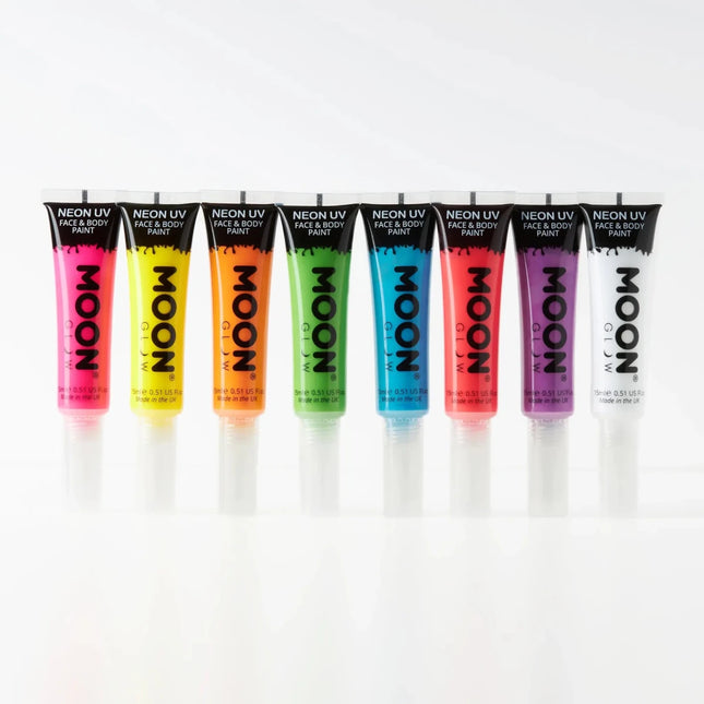 Moon Glow Neon UV Face Paint with Brush Applicator White 15ml van Moon Creations koop je bij Partywinkel