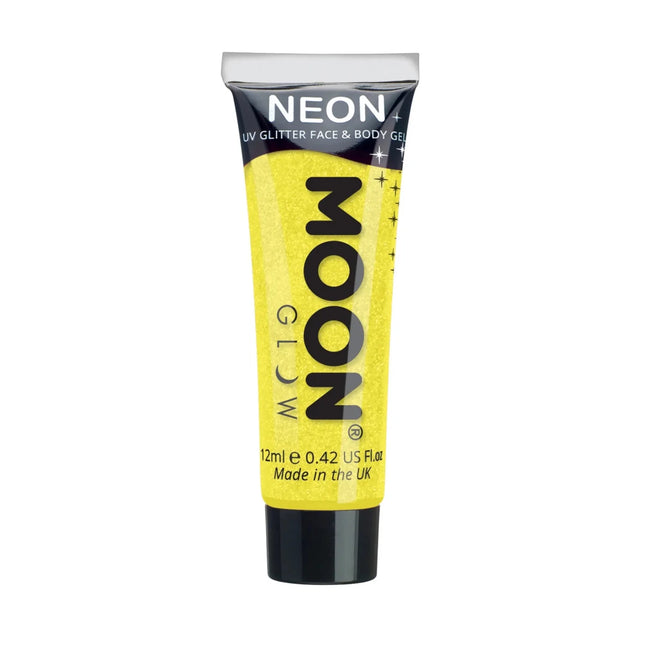 Moon Glow Neon UV Fine Glitter Gel Yellow 12ml van Moon Creations koop je bij Partywinkel