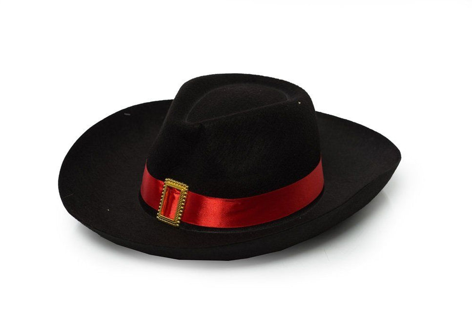 Musketier Hoed Zwart Rood van Partychimp koop je bij Partywinkel