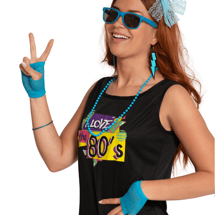 Neon 80S Accessoireset Blauw 6 delig van Partychimp koop je bij Partywinkel