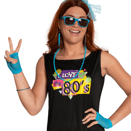 Neon 80S Accessoireset Blauw 6 delig van Partychimp koop je bij Partywinkel