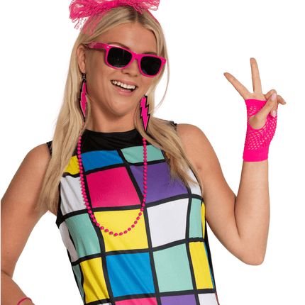 Neon 80S Accessoireset Roze 6 delig van Partychimp koop je bij Partywinkel