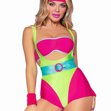 Neon 80S Kostuum Groen Roze Dames Bodysuit Workout Leg Avenue van Leg Avenue koop je bij Partywinkel