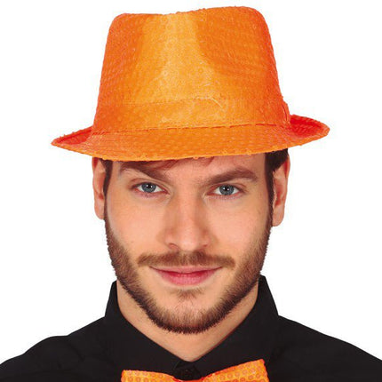Neon Oranje Pailletten Hoed van Fiestas Guirca koop je bij Partywinkel