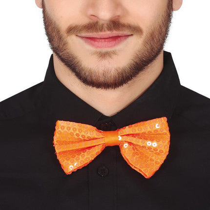 Neon Oranje Strik Glitter 13cm van Fiestas Guirca koop je bij Partywinkel