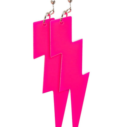 Neon Roze Oorbellen Bliksem van Wilbers & Wilbers koop je bij Partywinkel
