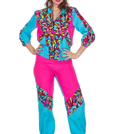 Neon Trainingspak Fout Blauw Roze Dames 2 delig van Wilbers & Wilbers koop je bij Partywinkel