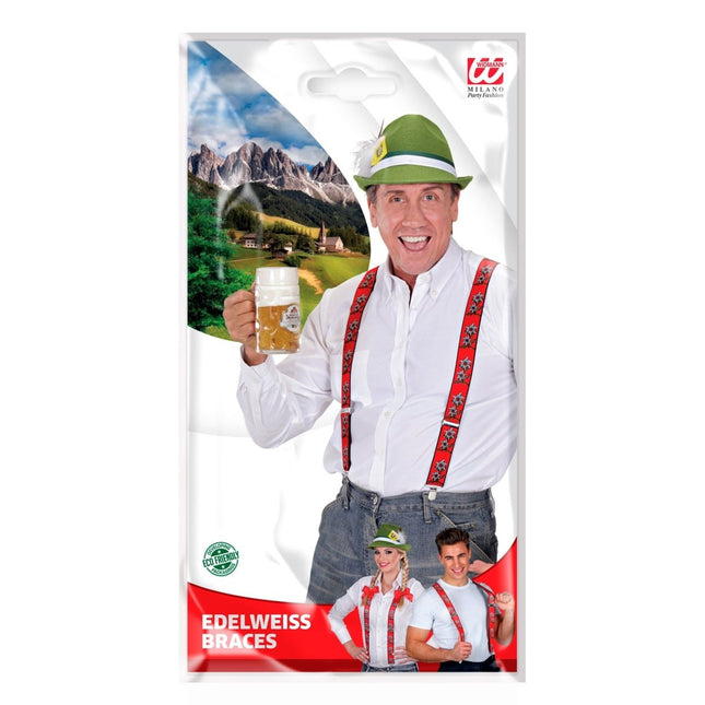 Oktoberfest Bretels Rood Met Edelweiss van Widmann koop je bij Partywinkel