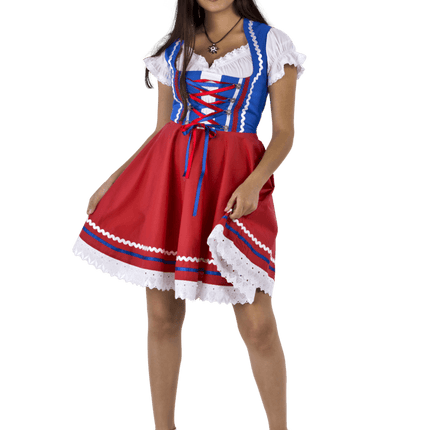 Oktoberfest Dirndl Jurk Oktoberfest Rood Blauw Dames 2 Delig van Haus Huberts koop je bij Partywinkel