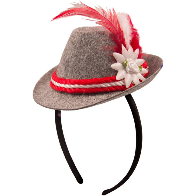 Oktoberfest Haarband Tiroler Hoedje Rood van Folat koop je bij Partywinkel