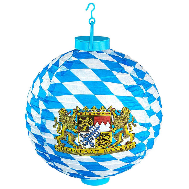 Oktoberfest Lampion Blauw Wit Met Lidlicht van Widmann koop je bij Partywinkel