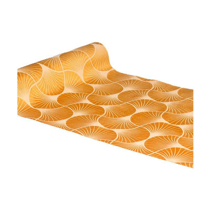Oranje Cantaloupe Tafelloper Gingko Print 3m van CHAKS koop je bij Partywinkel