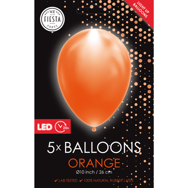 Oranje Led Ballonnen 26cm 5st van WeFiesta koop je bij Partywinkel