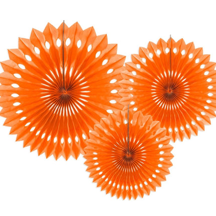 Oranje Papieren Waaiers 25cm 3st van Partydeco koop je bij Partywinkel