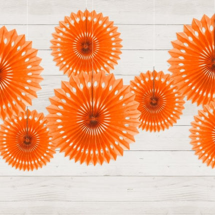 Oranje Papieren Waaiers 25cm 3st van Partydeco koop je bij Partywinkel