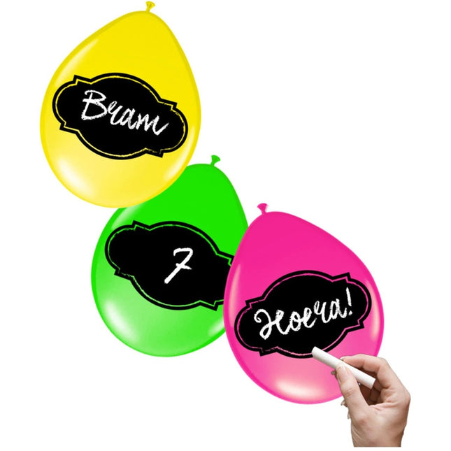 Outlet Beschrijfbare Ballonnen Neon Meerkleurig - 6 stuks van Folat koop je bij Partywinkel