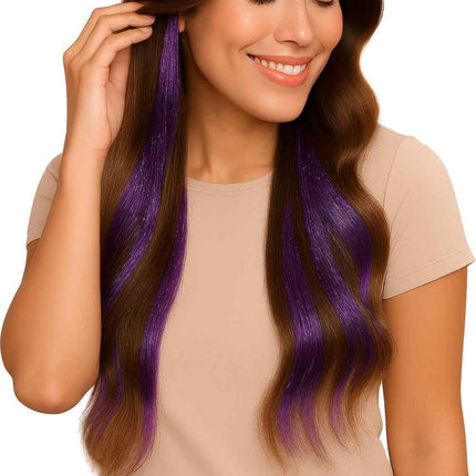 Paars Hair Extension Glitters 50cm 3st van Fiestas Guirca koop je bij Partywinkel