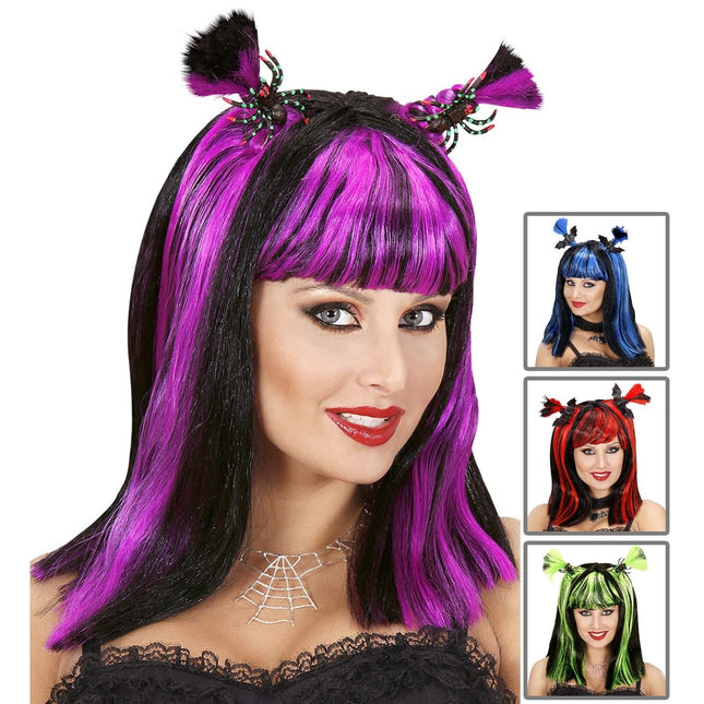 Paars Zwarte Pruik Met Spinnen van Widmann koop je bij Partywinkel