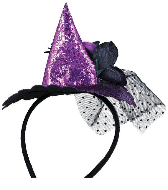 Paarse Halloween Haarband Mini Heksenhoed van Fiestas Guirca koop je bij Partywinkel