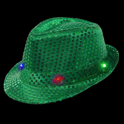 Pailletten Hoedje Groen met Licht incl Batterijen van Partychimp koop je bij Partywinkel
