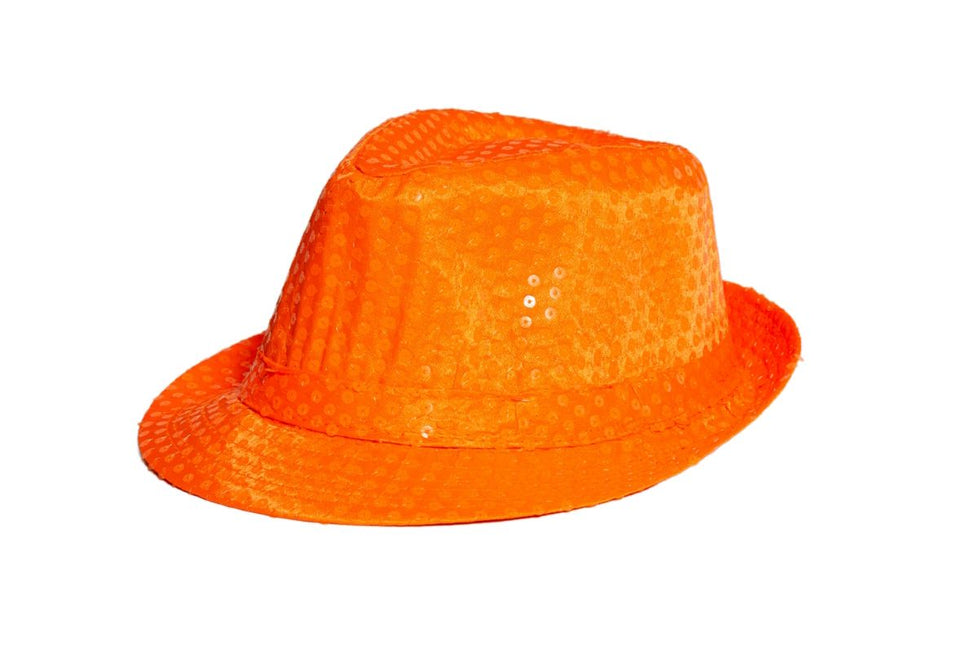 Pailletten Hoedje Neon Oranje van Partychimp koop je bij Partywinkel