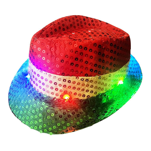 Pailletten Hoedje Rood/Geel/Groen met licht incl Batterijen van Partychimp koop je bij Partywinkel