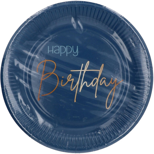 Papieren Borden - Elegant True Blue - 23 cm - 8 stuks van Folat koop je bij Partywinkel