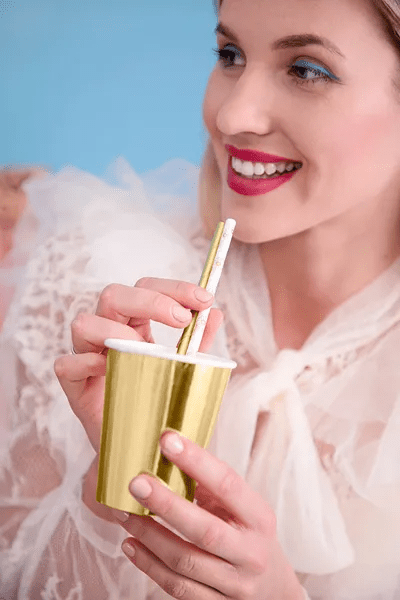 Papieren Rietjes Gouden Bloemen 19,5cm 10st van Partydeco koop je bij Partywinkel