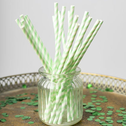 Papieren Rietjes Licht Groen Gestreept 19,7cm 20st van WeFiesta koop je bij Partywinkel