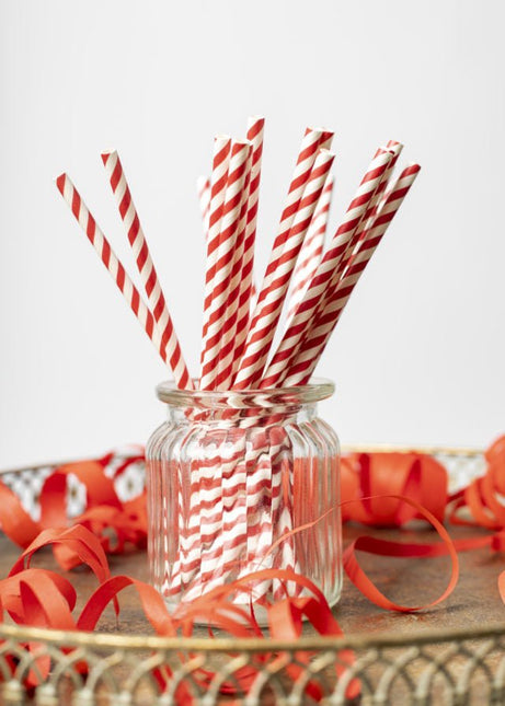 Papieren Rietjes Rood Gestreept 19,7cm 20st van WeFiesta koop je bij Partywinkel