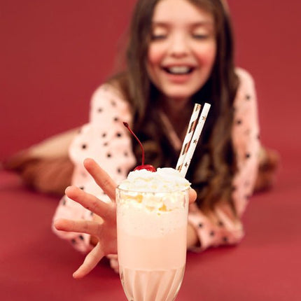 Papieren Rietjes Rose Goud Gestreept 19,5cm 10st van Partydeco koop je bij Partywinkel