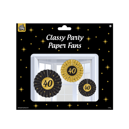 Papieren Waaiers 40 Jaar Set 20 - 40cm 3 - delig van Paper Dreams koop je bij Partywinkel