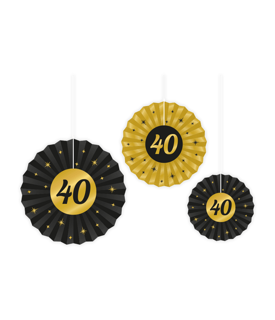 Papieren Waaiers 40 Jaar Set 20 - 40cm 3 - delig van Paper Dreams koop je bij Partywinkel