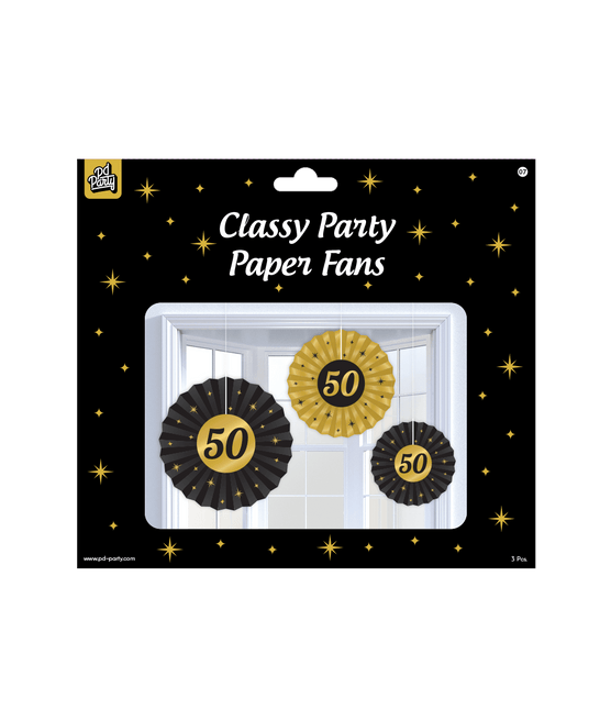 Papieren Waaiers 50 Jaar Set 20 - 40cm 3 - delig van Paper Dreams koop je bij Partywinkel