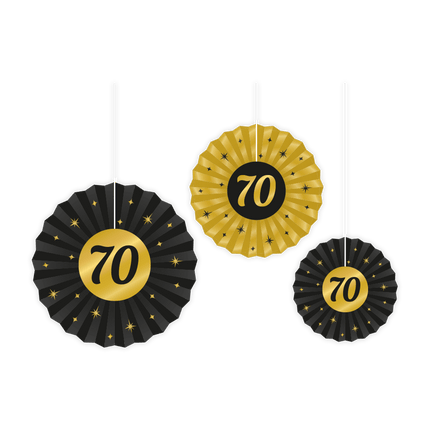 Papieren Waaiers 70 Jaar Set 20 - 40cm 3 - delig van Paper Dreams koop je bij Partywinkel