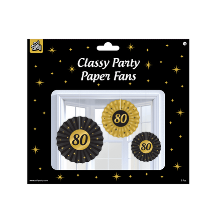 Papieren Waaiers 80 Jaar Set 20 - 40cm 3 - delig van Paper Dreams koop je bij Partywinkel