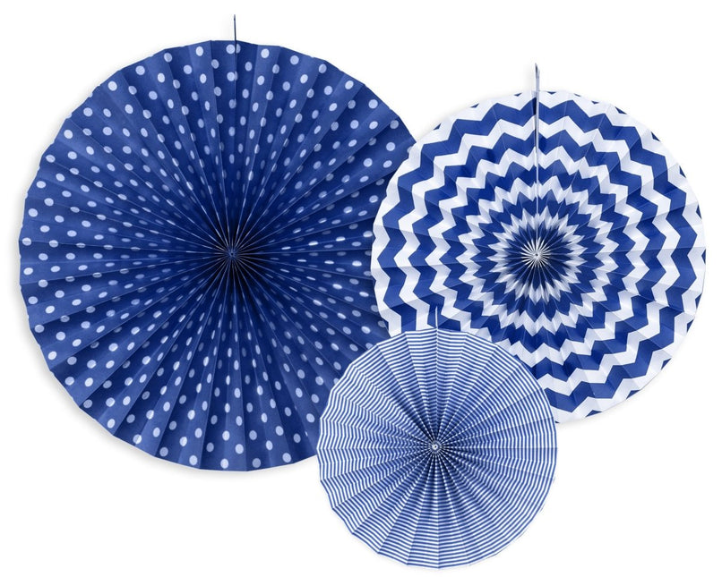 Papieren Waaiers Donkerblauw Set 23 - 40cm 3 delig van Partydeco koop je bij Partywinkel