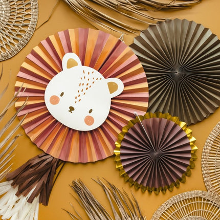 Papieren Waaiers Leeuw 3st van Partydeco koop je bij Partywinkel