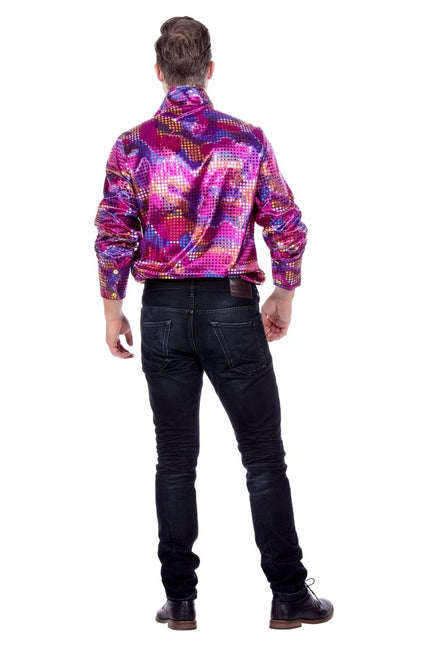 Paarse Blouse Heren Folie Pailletten van Wilbers & Wilbers koop je bij Partywinkel