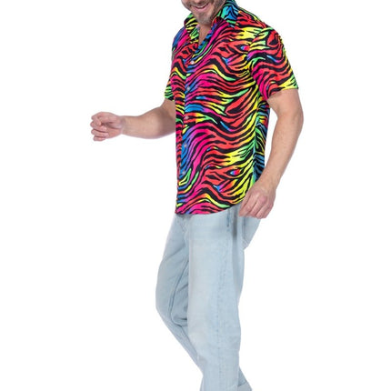 Zebra Blouse Neon Roze Heren van Wilbers & Wilbers koop je bij Partywinkel