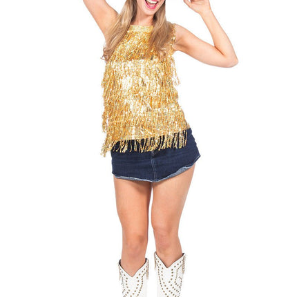 Party Top Goud Dames Franjes Pailletten van Wilbers & Wilbers koop je bij Partywinkel
