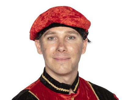 Pietbaret velour met struisveer rood van Haza Witbaard koop je bij Partywinkel