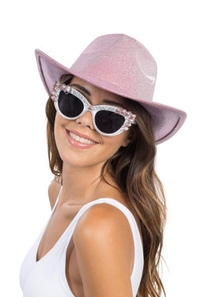 Vaaleanpunainen kimalteleva cowboyhattu, yksi koko